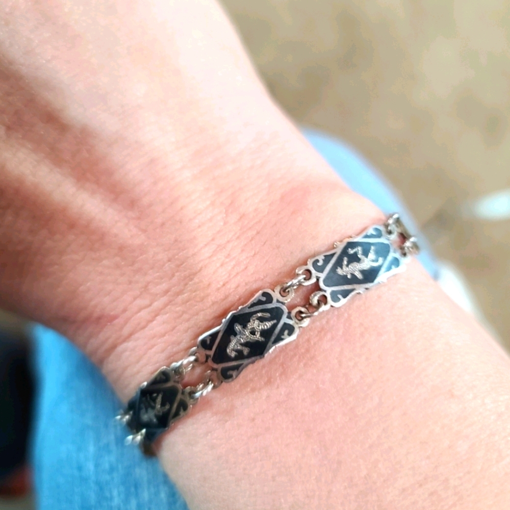 1940s Sterling Silver & Niello Siam Panel Bracelet